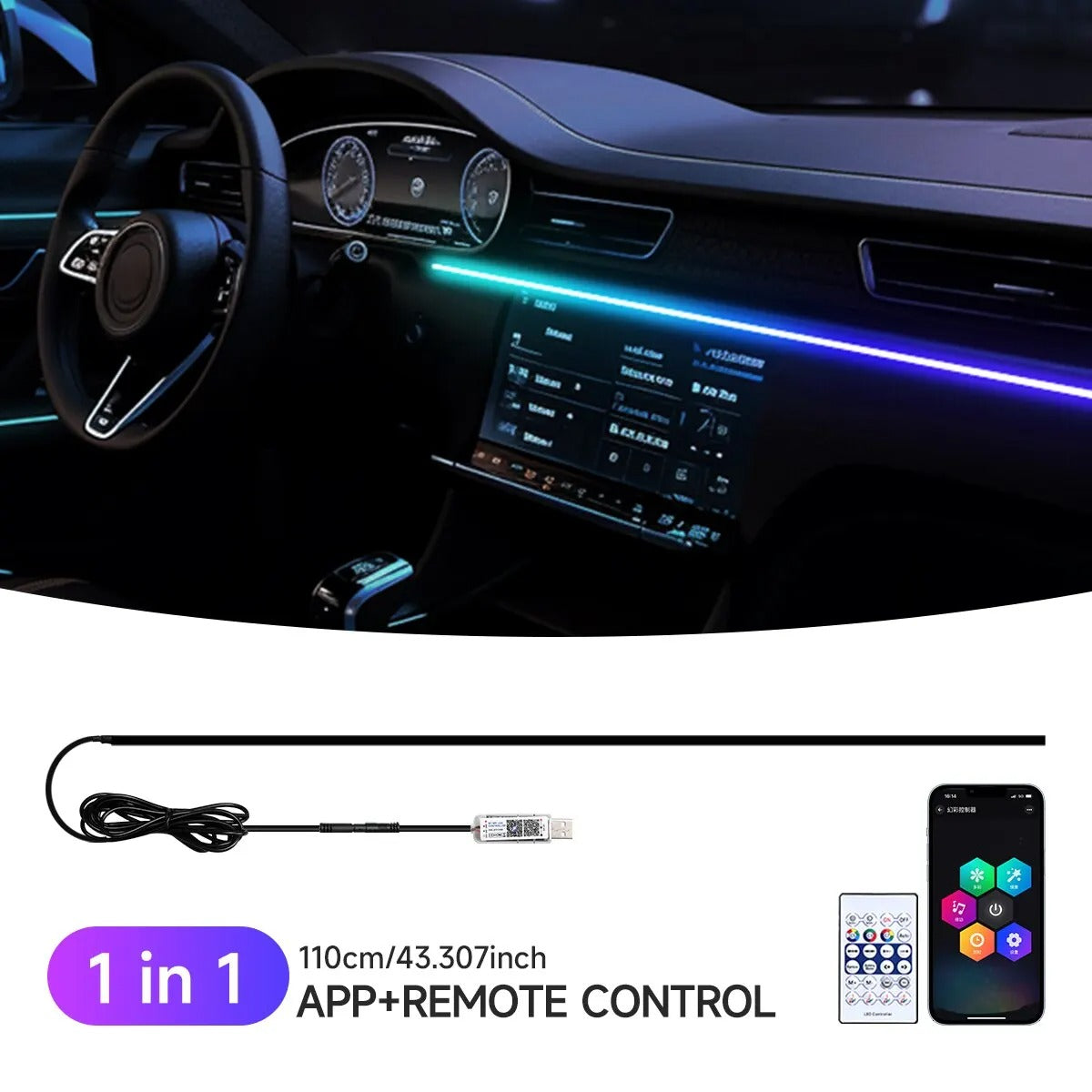 Lumière ambiante LED USB pour voiture
